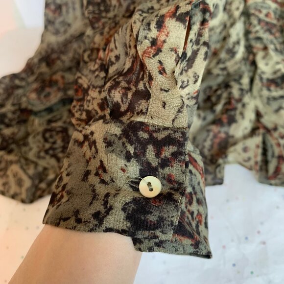 Zara Woman Green Abstract Printed Sheer Asymmetrical Hem Blouse - Oversized XS S - Picture 11 of 13